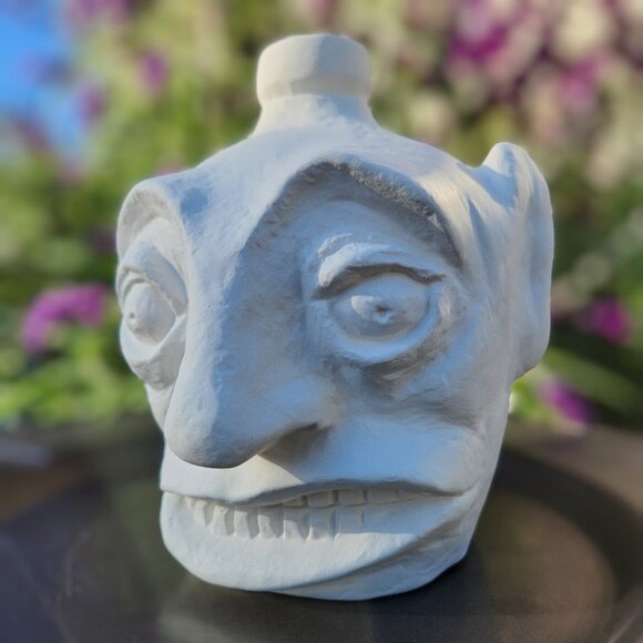 NEW West African Face Jug Pottery Pot Clay Unfinished Unglazed Matte White - Picture 1 of 8